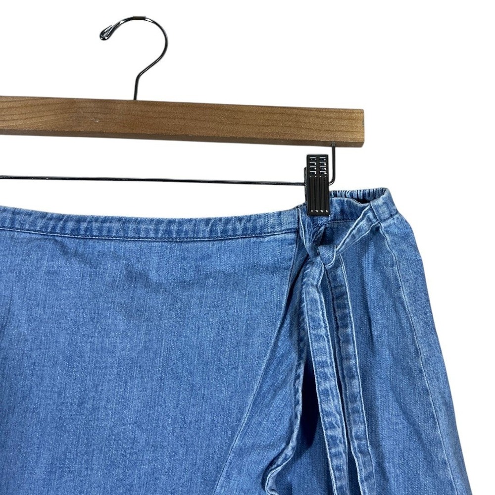 J. Crew Mercantile Ruffle Hem Faux Wrap Denim Skirt Blue Coastal Boho Size M - Picture 2 of 6